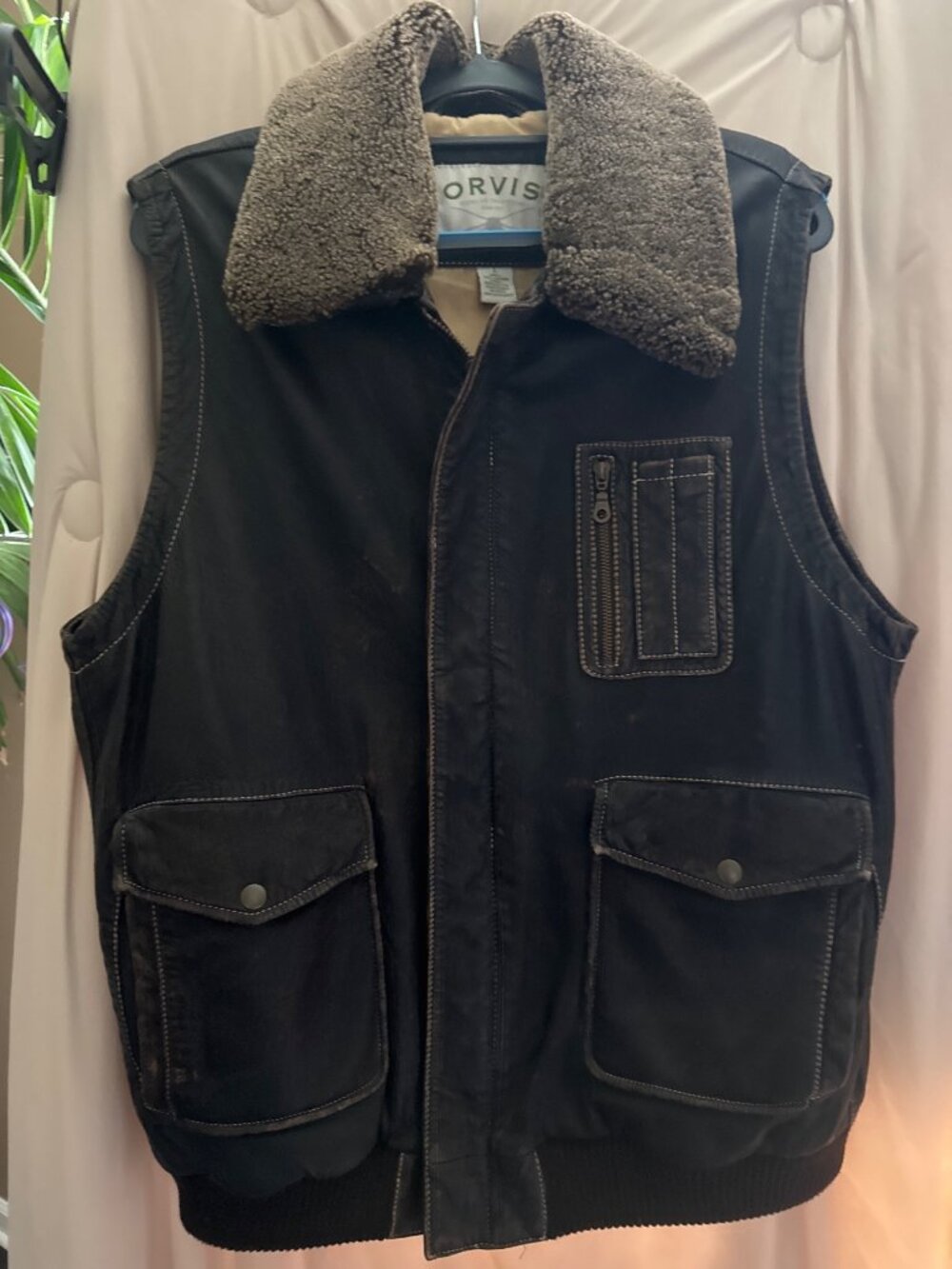 Orvis Men's Leather & Shearling Vest Size Large